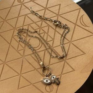 Evil Eye and Hamsa Pendant Necklace Brass 18-20” Bohme Jewelry